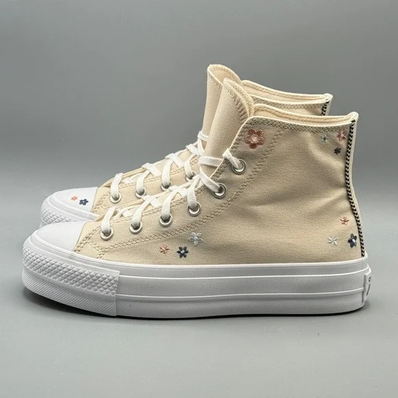 Converse Women's 8 Hi Top Sneakers Platform CTAS Lift Embroidered Flower A14265C - Picture 4 of 15